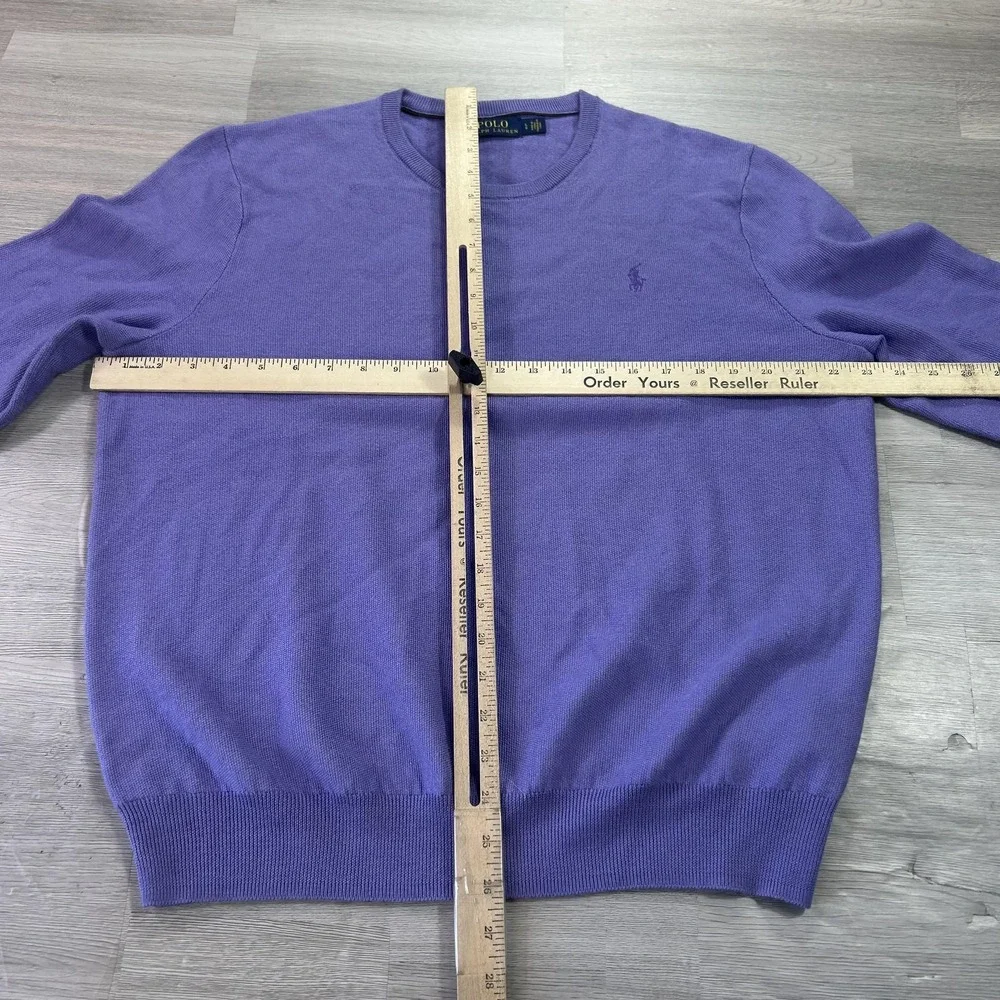 Polo Ralph Lauren Sweater Mens Large Purple Merino Wool Crewneck Knit Pullover